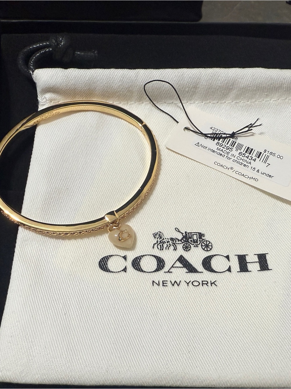 NEW Authentic Coach Gold Heart Charm Bangle